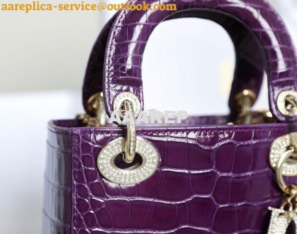 Replica Dior Crocodile Leather Mini Lady Dior Bag with Crystals in Pur 3