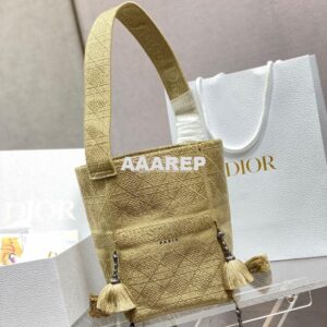 Replica Dior D-Bubble Bucket Bag Beige Cannage Embroidery with Straw E 2