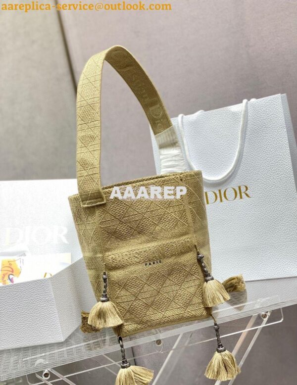 Replica Dior D-Bubble Bucket Bag Beige Cannage Embroidery with Straw E 2