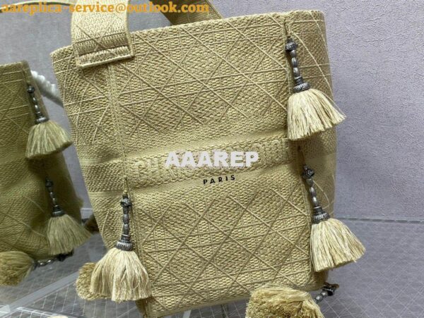 Replica Dior D-Bubble Bucket Bag Beige Cannage Embroidery with Straw E 4