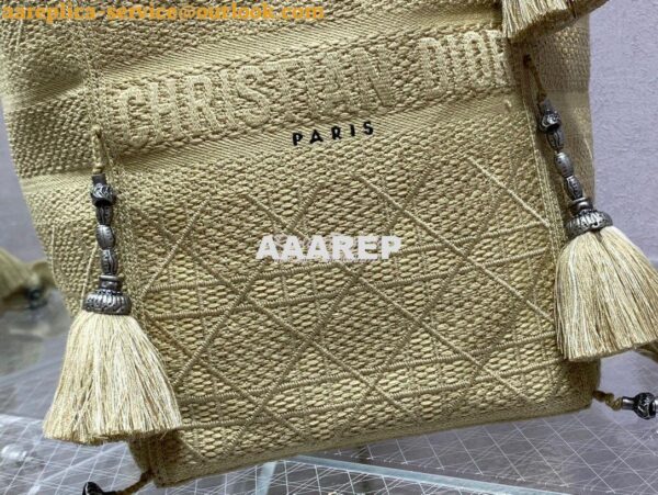 Replica Dior D-Bubble Bucket Bag Beige Cannage Embroidery with Straw E 6