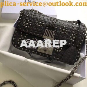 Replica Dior Dioraddict Flap Bag With Silver Chain in studded black ca