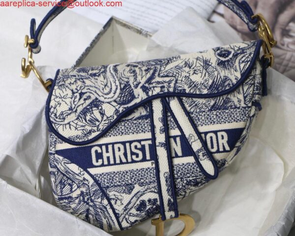 Replica Dior Saddle Bag M0446 Blue Toile de Jouy Embroidery 3