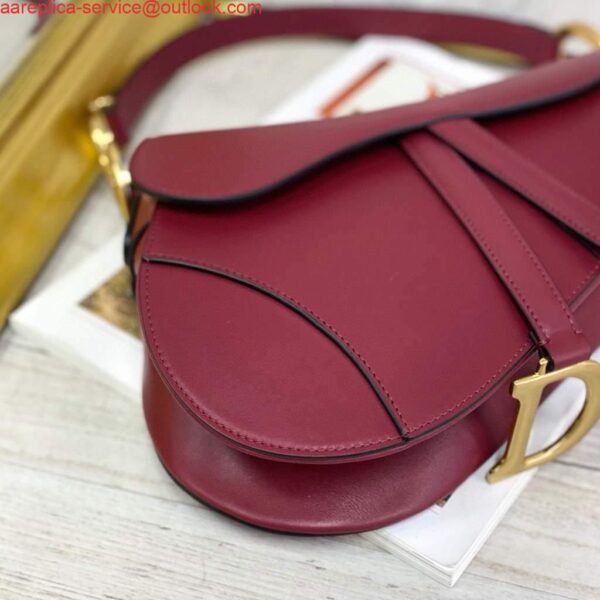 Replica Dior M0446 Dior Saddle Bag M0447 Wine Red Goatskin Gold Hardware 4