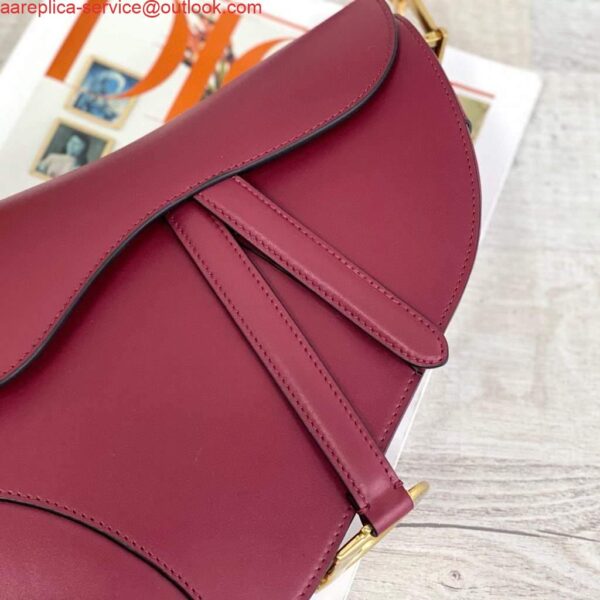 Replica Dior M0446 Dior Saddle Bag M0447 Wine Red Goatskin Gold Hardware 5