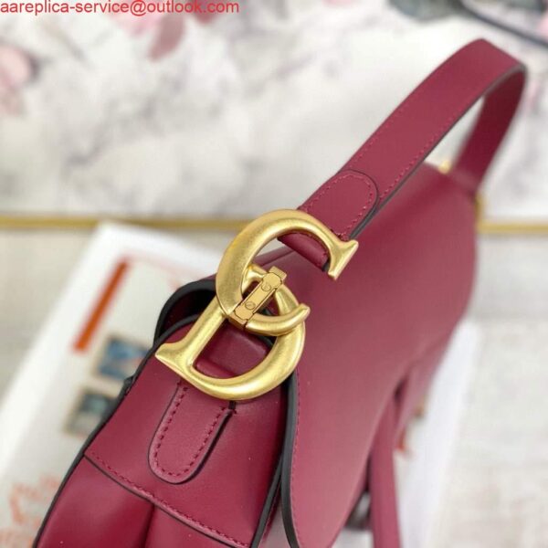 Replica Dior M0446 Dior Saddle Bag M0447 Wine Red Goatskin Gold Hardware 7