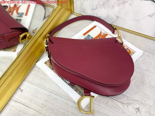 Replica Dior M0446 Dior Saddle Bag M0447 Wine Red Goatskin Gold Hardware 10