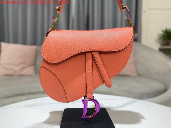 Replica Dior M0446 Dior Saddle Bag Orange Grained Calfskin Purple logo 3