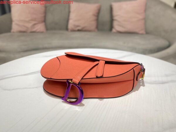 Replica Dior M0446 Dior Saddle Bag Orange Grained Calfskin Purple logo 6