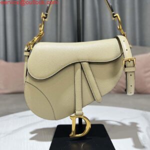 Replica Dior M0455 Saddle Bag With Strap Apricot Grained Calfskin