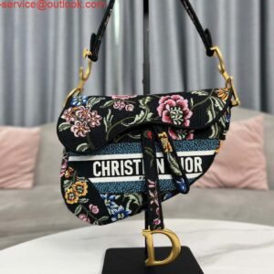 Replica Dior M0455 Saddle Bag With Strap Black Cross-Stitch Embroidery