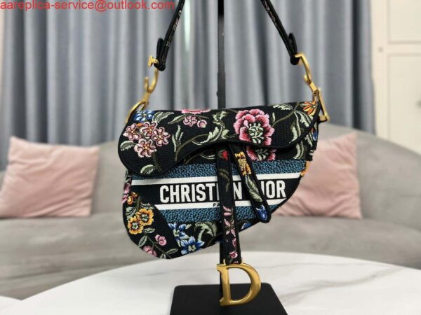 Replica Dior M0455 Saddle Bag With Strap Black Cross-Stitch Embroidery 3