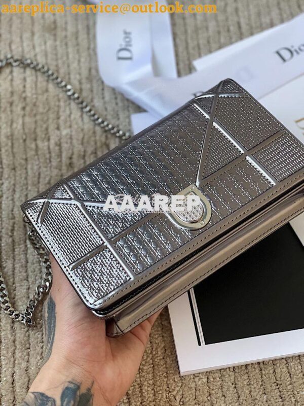 Replica Dior Diorama Pouch In Metallic Onyx Calfskin S0328 3