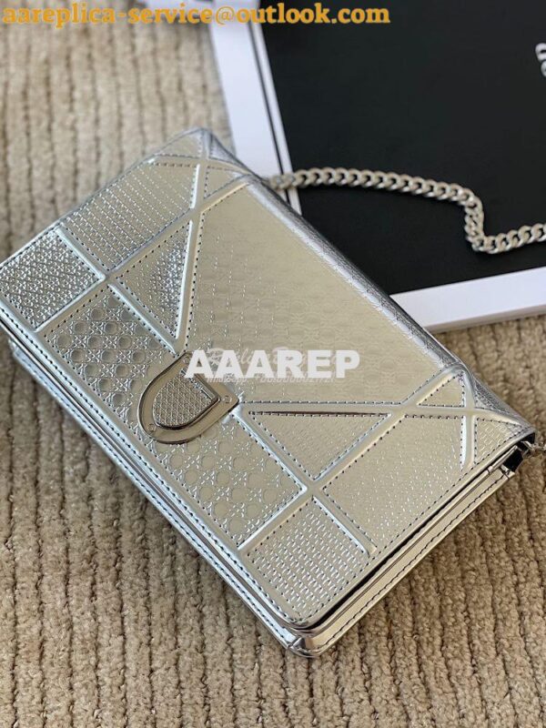 Replica Dior Diorama Pouch In Metallic Silver Calfskin S0328 2