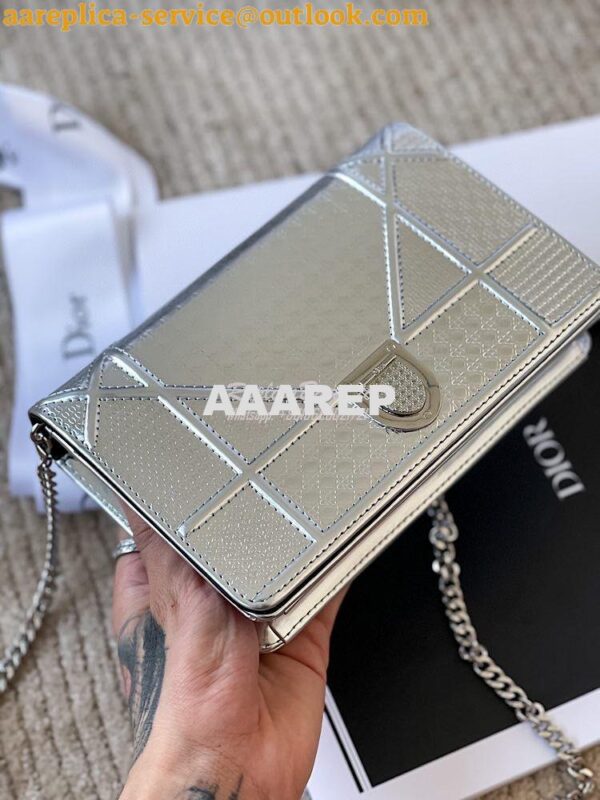 Replica Dior Diorama Pouch In Metallic Silver Calfskin S0328 3