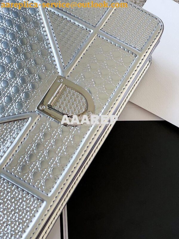 Replica Dior Diorama Pouch In Metallic Silver Calfskin S0328 4