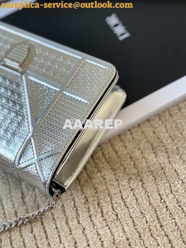 Replica Dior Diorama Pouch In Metallic Silver Calfskin S0328 6