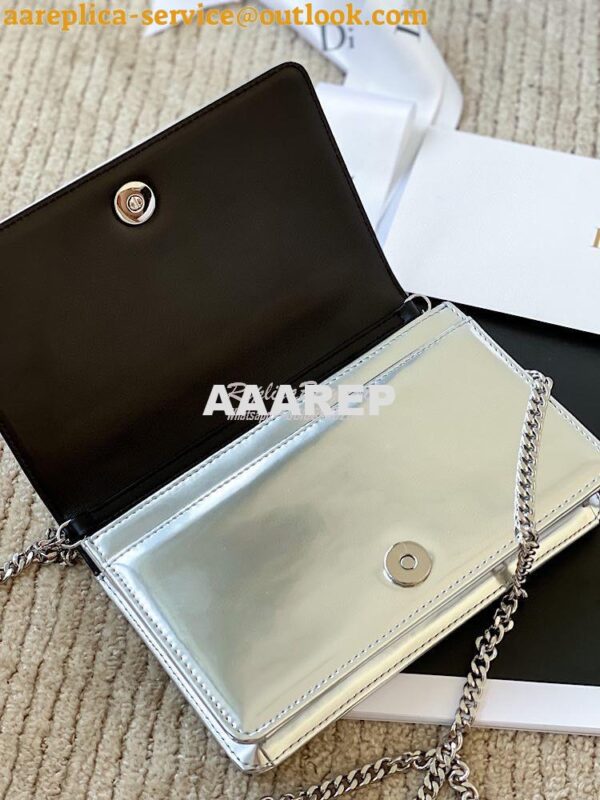 Replica Dior Diorama Pouch In Metallic Silver Calfskin S0328 8