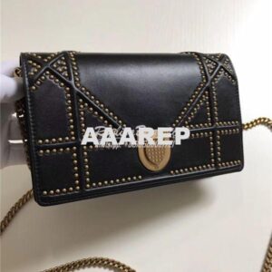 Replica Dior Diorama Wallet On Chain WOC Pouch in black Studded Lambsk