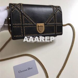 Replica Dior Diorama Wallet On Chain WOC Pouch in black Studded Lambsk 2