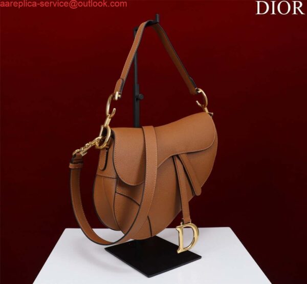 Replica Dior M0455 Saddle Bag With Strap Brown Grained Calfskin 3