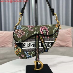 Replica Dior M0455 Saddle Bag With Strap Green Cross-Stitch Embroidery