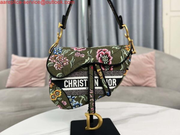 Replica Dior M0455 Saddle Bag With Strap Green Cross-Stitch Embroidery 3