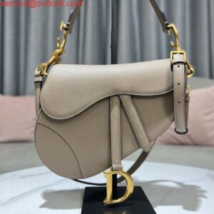 Replica Dior M0455 Saddle Bag With Strap Light Gray Grained Calfskin