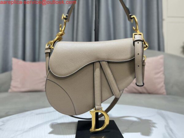 Replica Dior M0455 Saddle Bag With Strap Light Gray Grained Calfskin 3