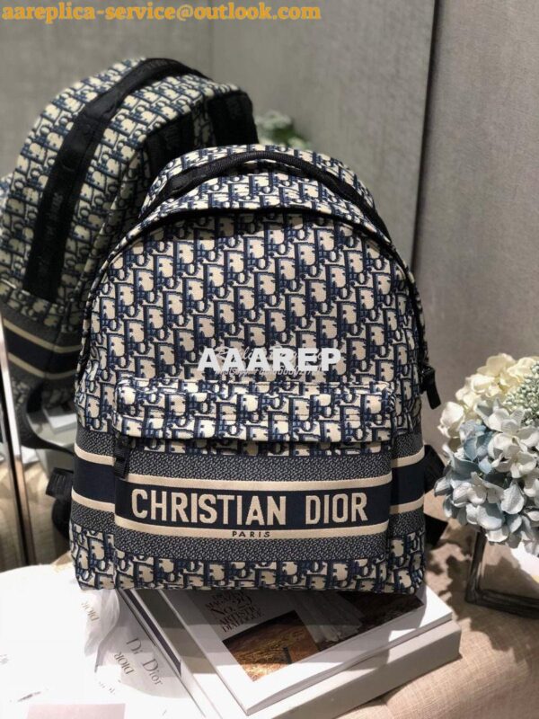 Replica Dior Diortravel Blue Oblique Technical Canvas Backpack 2