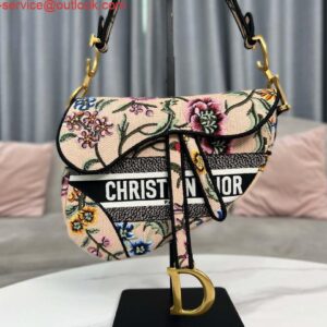 Replica Dior M0455 Saddle Bag With Strap Pink Cross-Stitch Embroidery