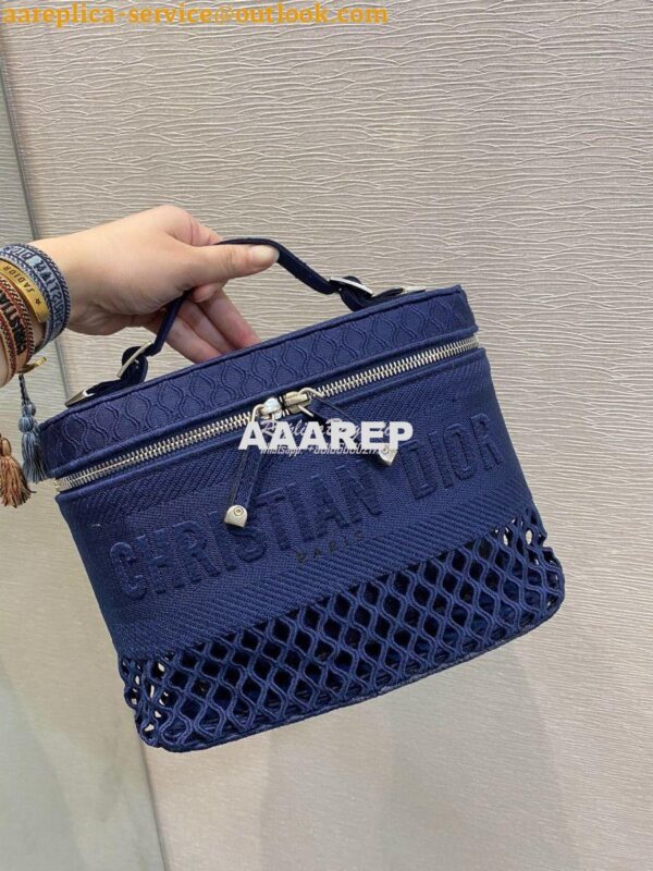 Replica Dior DiorTravel Vanity Case Bag S5480 Blue Mesh Embroidery