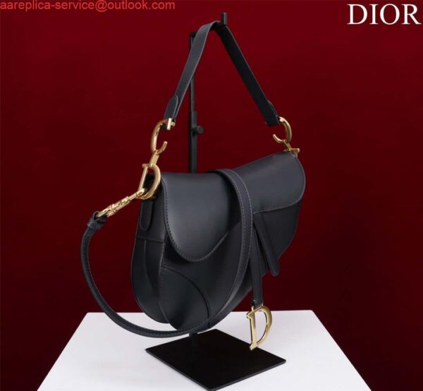 Replica Dior M0455 Saddle Bag With Strap Ultramatte Calfskin Black Gold 3