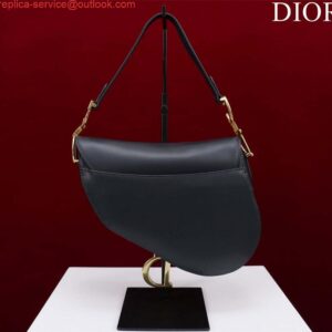 Replica Dior M0455 Saddle Bag With Strap Ultramatte Calfskin Black Gold 2