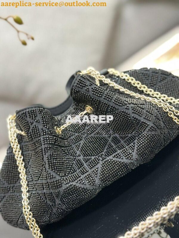 Replica Dior Dream Bucket Bag Black Cannage Cotton with Bead Embroider 4