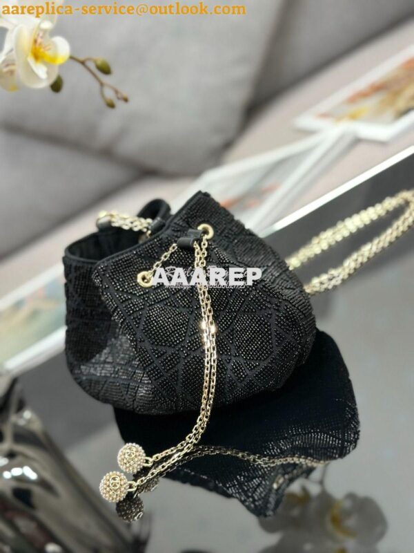 Replica Dior Dream Bucket Bag Black Cannage Cotton with Bead Embroider 6