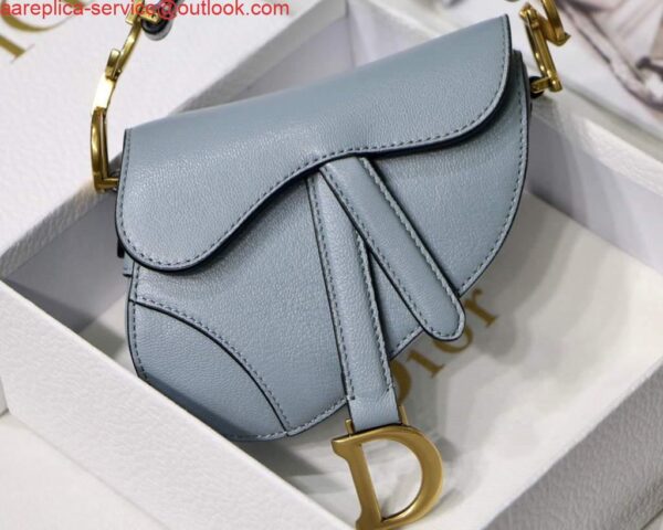 Replica Dior M6008 Bag Saddle Super Mini Bag Cowhide Leather Light Blue