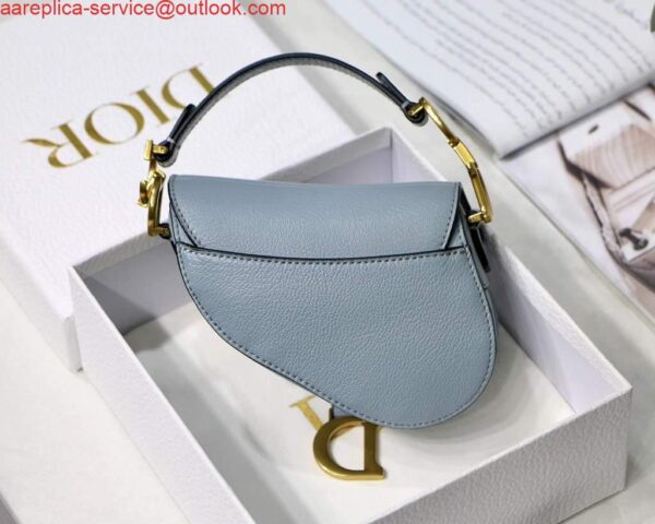 Replica Dior M6008 Bag Saddle Super Mini Bag Cowhide Leather Light Blue 3