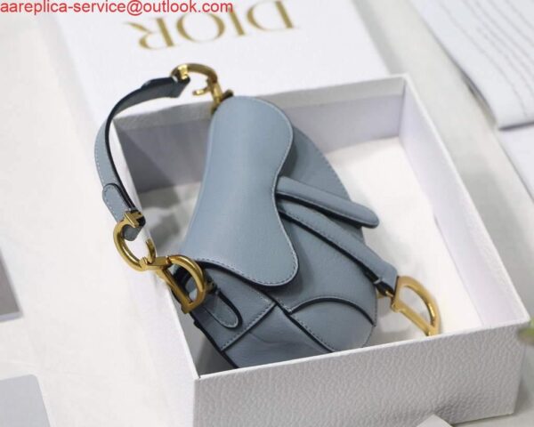 Replica Dior M6008 Bag Saddle Super Mini Bag Cowhide Leather Light Blue 6