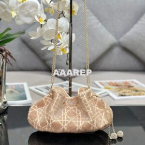 Replica Dior Dream Bucket Bag Dusty Ivory Cannage Cotton with Bead Emb 2