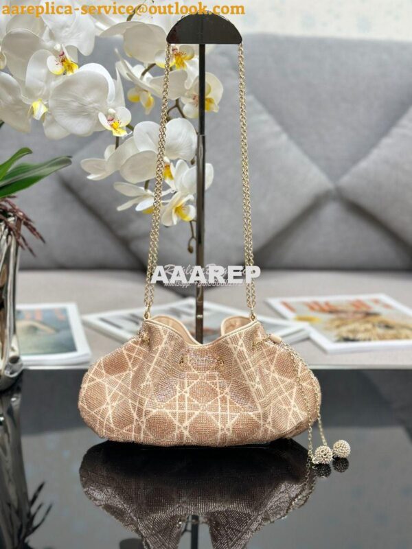 Replica Dior Dream Bucket Bag Dusty Ivory Cannage Cotton with Bead Emb 2