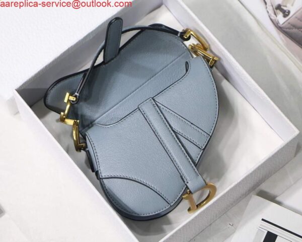 Replica Dior M6008 Bag Saddle Super Mini Bag Cowhide Leather Light Blue 7