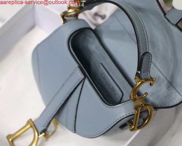 Replica Dior M6008 Bag Saddle Super Mini Bag Cowhide Leather Light Blue 8