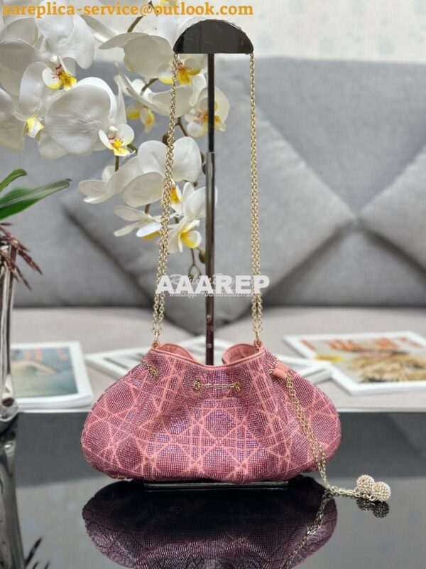 Replica Dior Dream Bucket Bag Ethereal Pink Cannage Cotton with Bead E 2