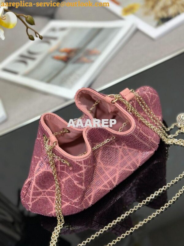 Replica Dior Dream Bucket Bag Ethereal Pink Cannage Cotton with Bead E 3