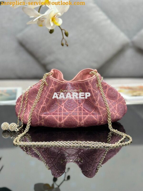 Replica Dior Dream Bucket Bag Ethereal Pink Cannage Cotton with Bead E 7