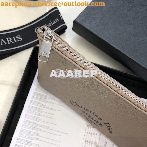 Replica Dior Flat Pouch In Beige Grained Calfskin 4