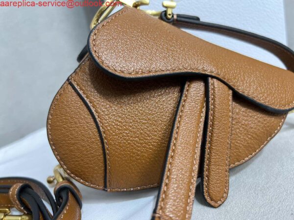 Replica Dior S5685 Micro Saddle Bag With Strap Scarlet Brown Goatskin 4