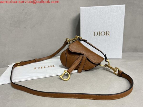 Replica Dior S5685 Micro Saddle Bag With Strap Scarlet Brown Goatskin 9