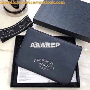 Replica Dior Flat Pouch In Navy Blue Grained Calfskin 2